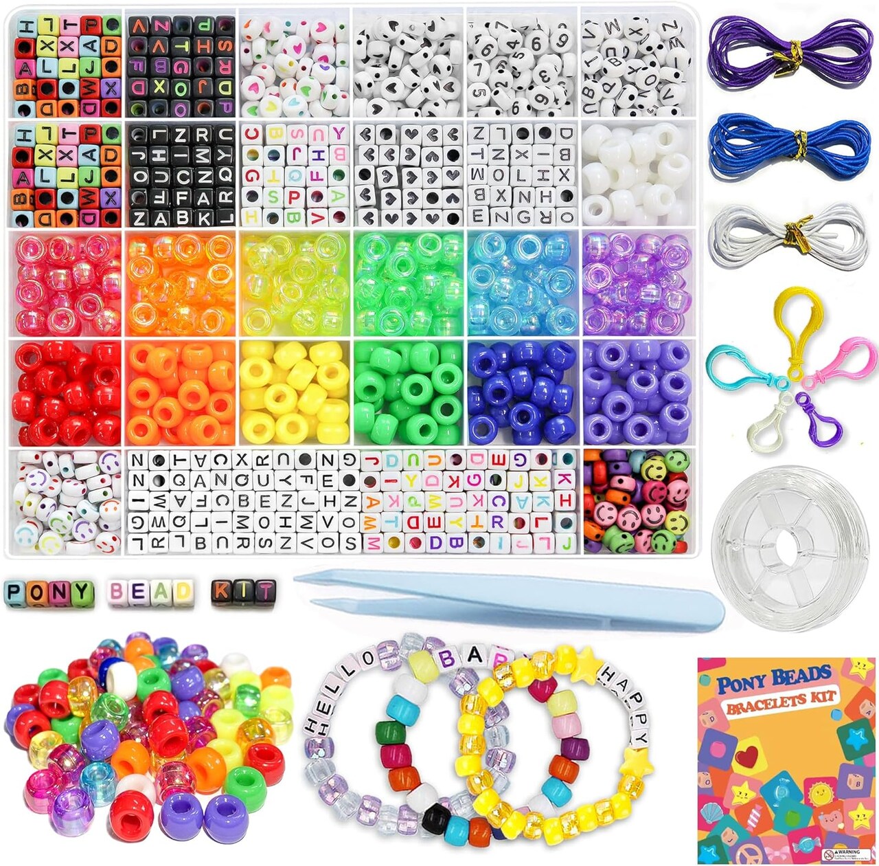 1300 Pcs DIY Childrens Crafts Beads Friendship Bracelet Kit, with Pony Beads Letter Beads and Bracelet Making Kit, Colorful Charms, Used for Custom Necklace Bracelets and Jewelry Decor